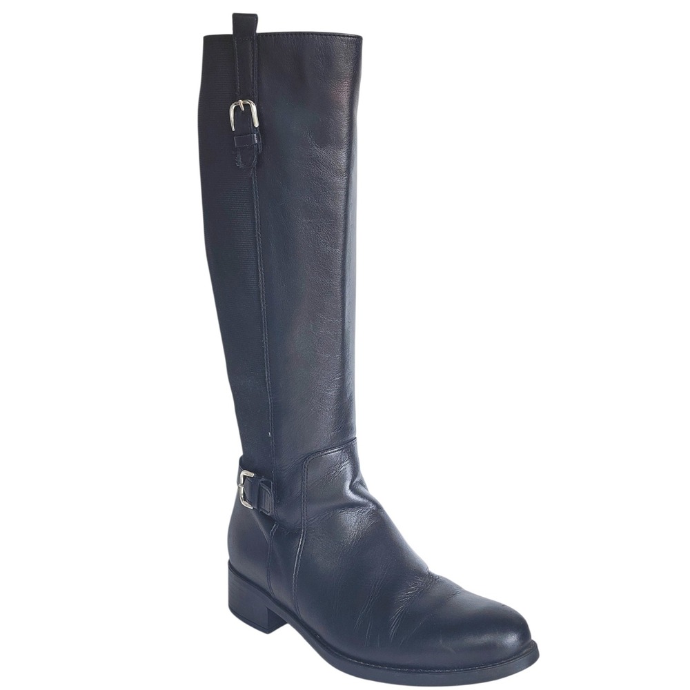 La Canadienne Stefanie Black Leather Knee-High Tall Riding Boots Buckle Size 9.5